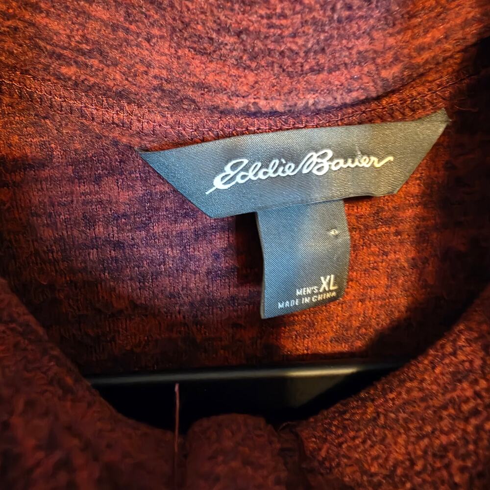 Eddie Bauer quarter-zip Fleece pullover heathered D-red olive chest pocket XL - Picture 4 of 7